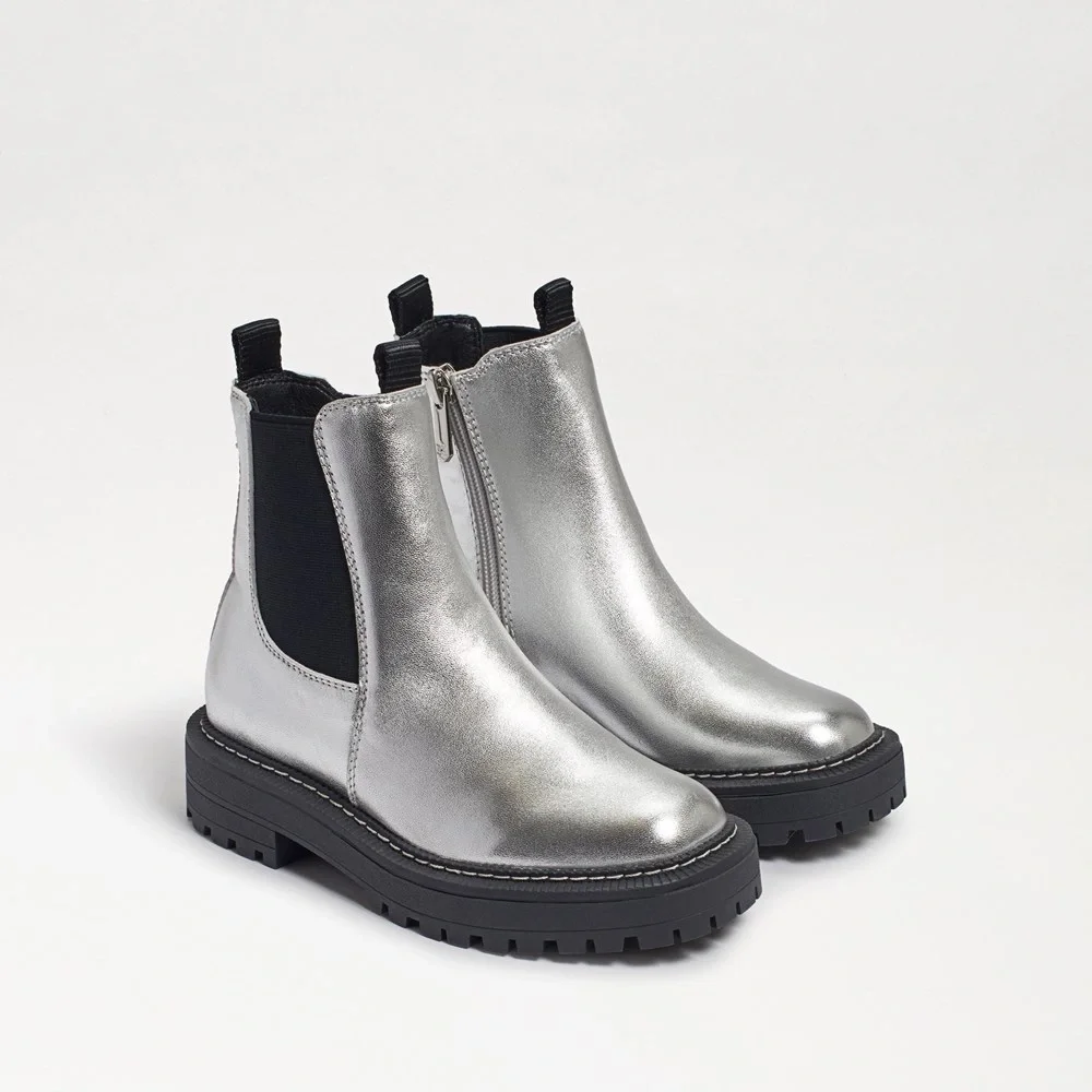 New Sam Edelman Laguna Silver Leather Pull On Chelsea Boots Kids 12 M